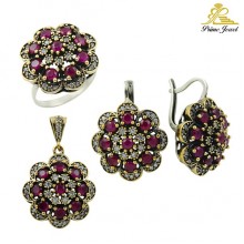 Gümüş Otantik Taşlı Set